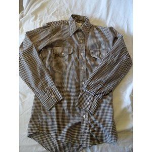 Vintage 70s WOOLRICH Gingham Plaid Cotton Poly POINTY COLLARED Shirt Rare Sz M‎